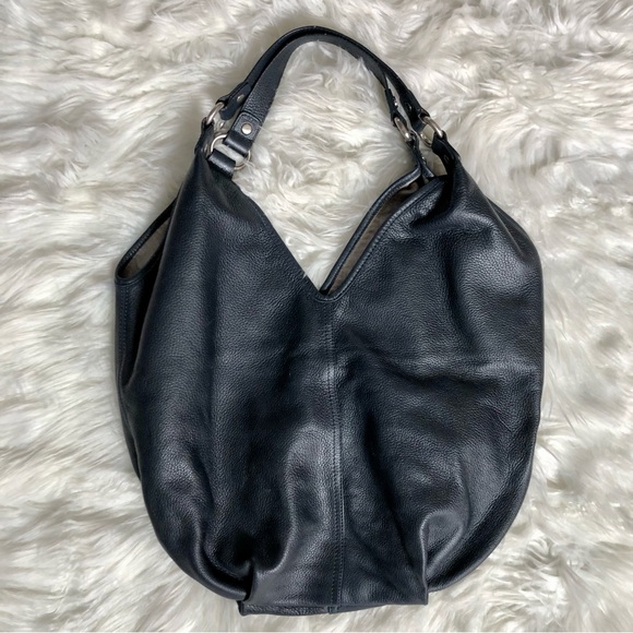 Kenneth Cole Navy Blue Pebbled Leather Slouchy Carry All Hobo Shoulder Bag Purse - Picture 1 of 9